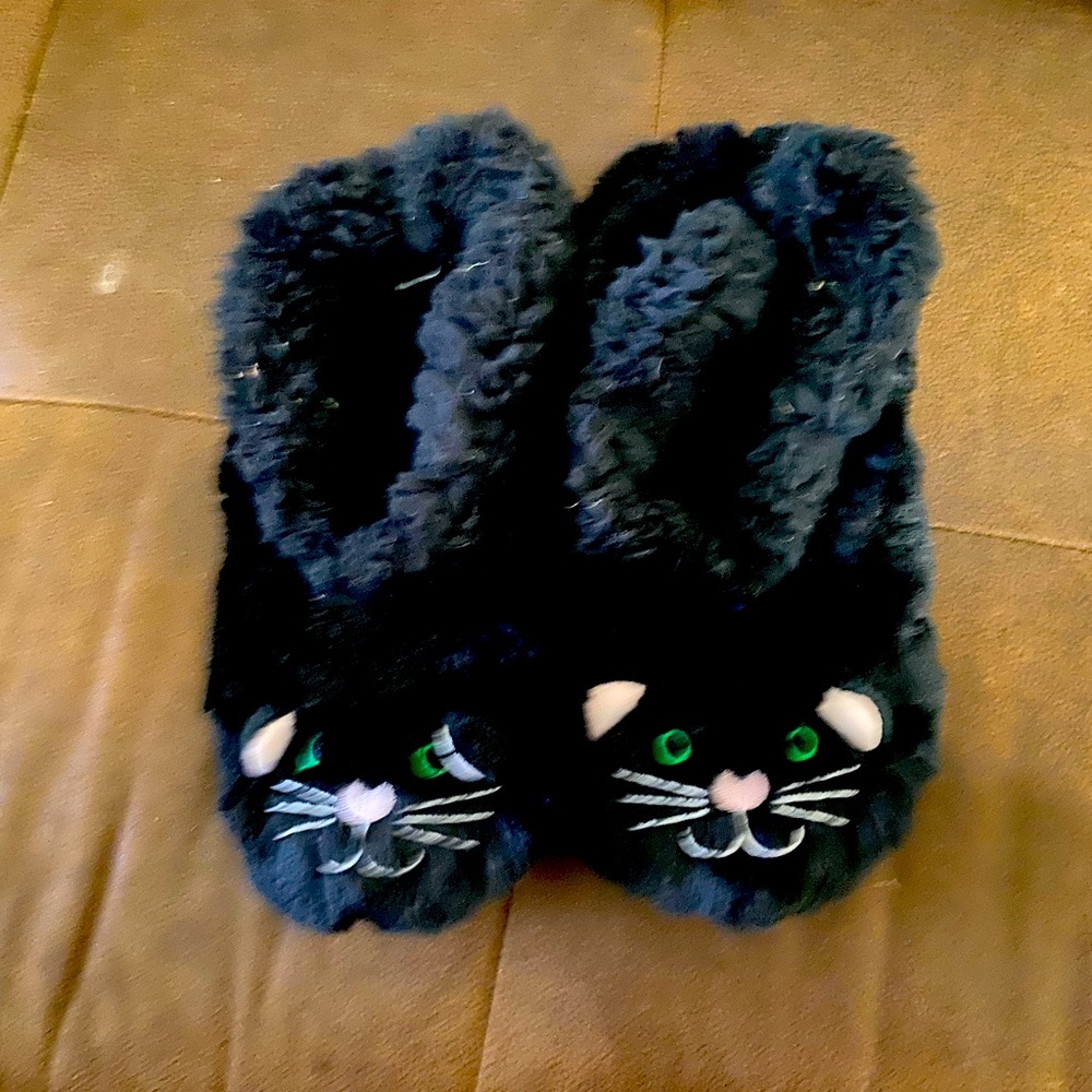 Black kids kitten slippers